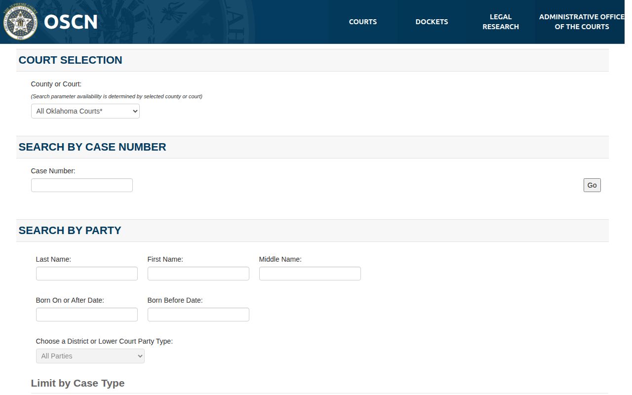 Latimer County released inmate court record search on OSCN