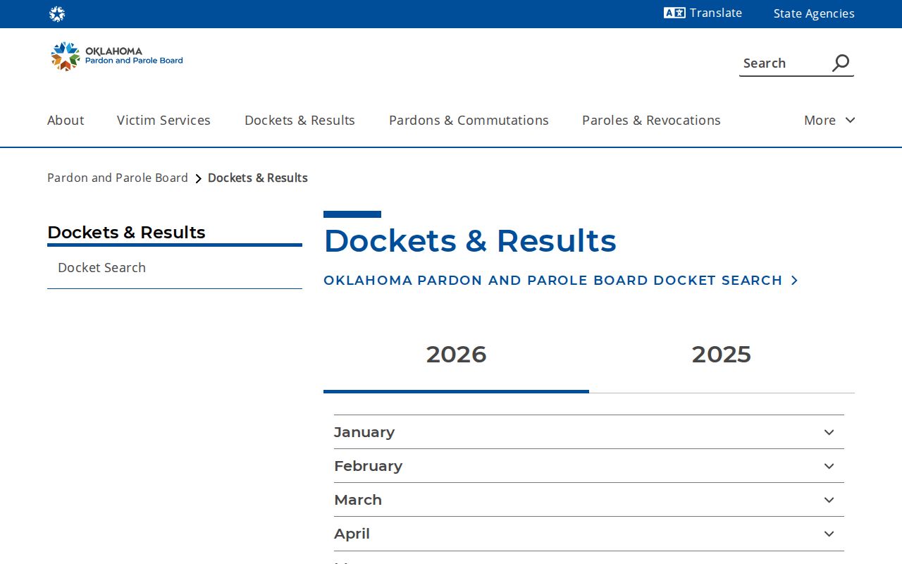 Oklahoma Pardon and Parole Board monthly dockets and results archive